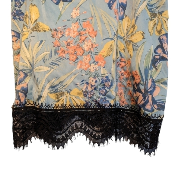 Mystree Anthropologie Blue Floral Slip Dress Lace Trim Midi Size Small - Picture 6 of 9